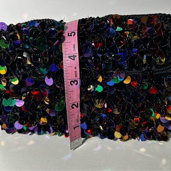 DELILL Bronze Multicolor Sequin Beaded Hand Made Clutch Handbag Purse Vintage - Picture 3 of 7